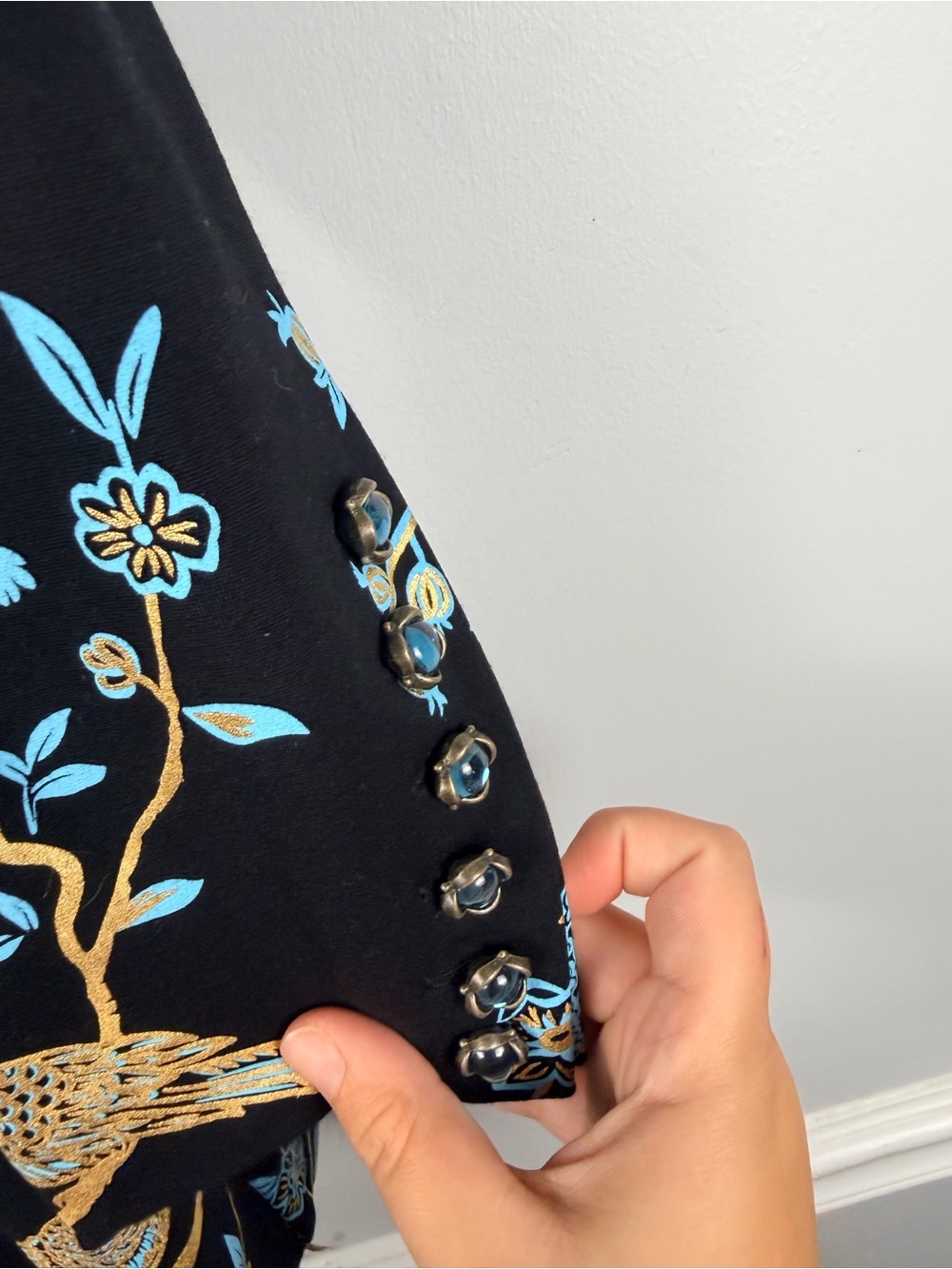Soft Surroundings Chinoiserie Black Blue Floral Bird Blazer Jacket SZ S new - Picture 4 of 6